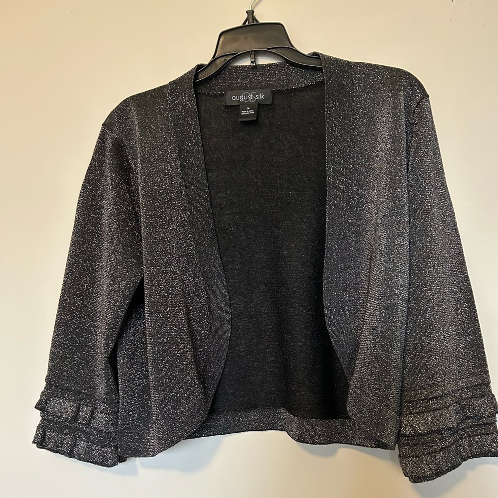 August Silk Bolero Shrug, Black Sparkly, size medium